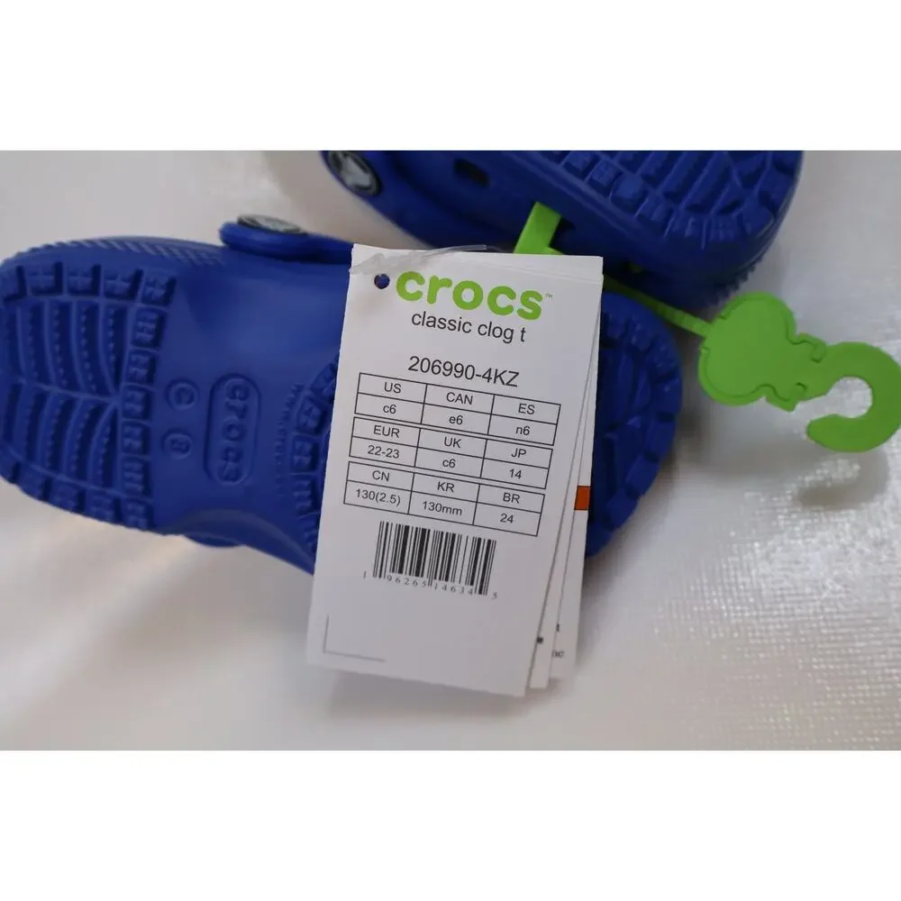 NEW Crocs Kid Boy Toddler Blue Bolt Waterproof Slingback Classic Clogs Size C6
